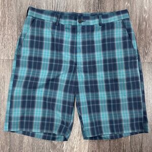 Ben Hogan Golf 2 Pair of Shorts Plaid Performance Flat Front Blue and Gray Sz 34